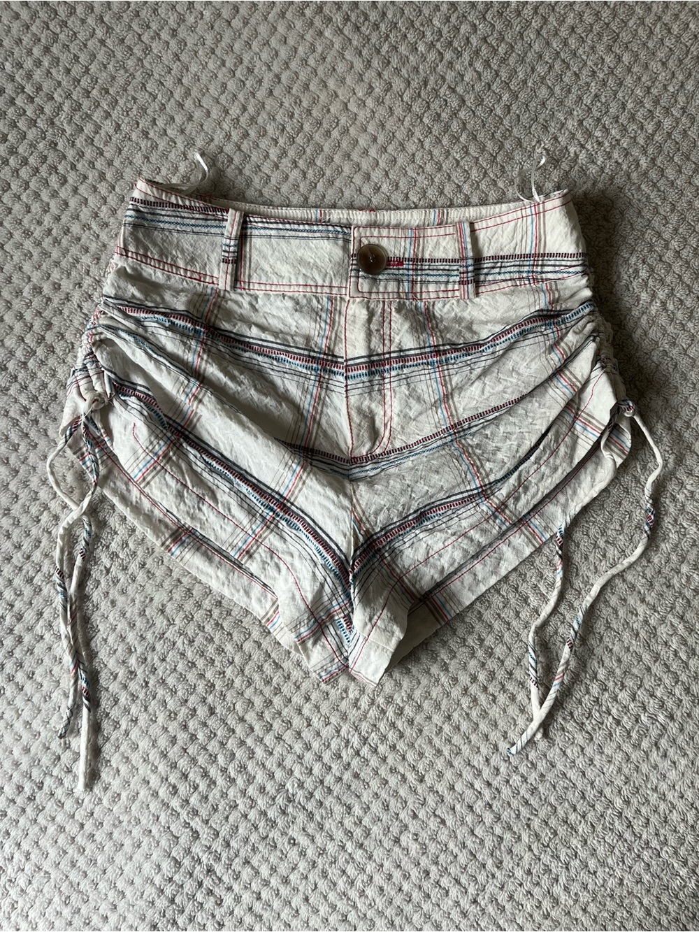 Zara White High-Waist Plaid Shorts with Drawstrings